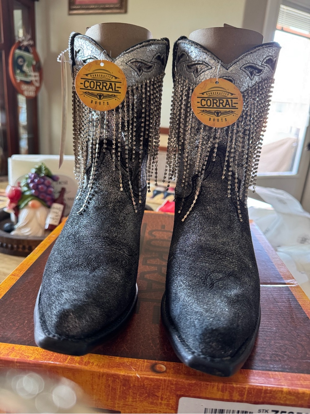 Corral Silver Metallic Fringe Ankle Boots 10 M